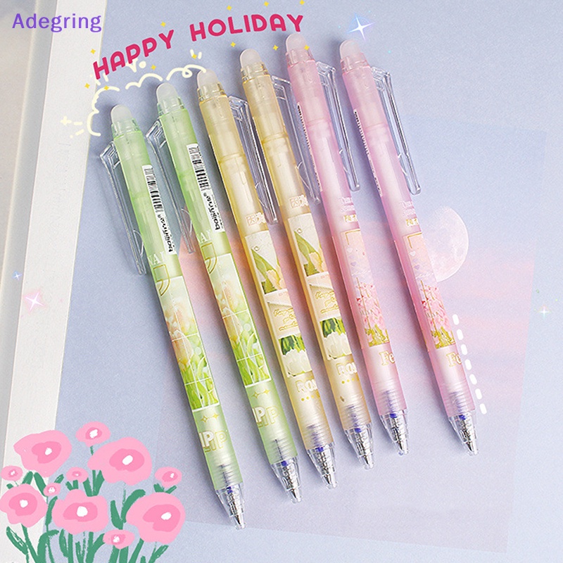 adegring-ปากกาเจล-ลบได้-ลายดอกไม้-พร้อมยางลบ-สไตล์เกาหลี-สําหรับโรงเรียน-สํานักงาน-เครื่องเขียน-6-ชิ้น