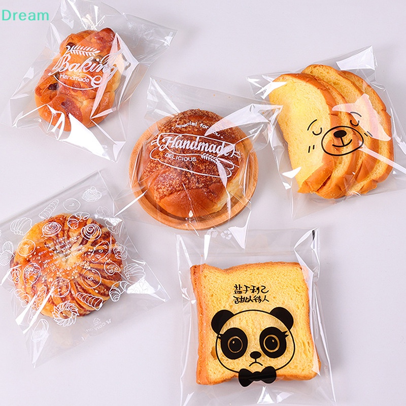 lt-dream-gt-ถุงขนมหวาน-แบบใส-มีกาวในตัว-ลายกระต่าย-แมว-หมี-สัตว์-ขนมปังปิ้ง-คุกกี้-เบเกอรี่-100-ชิ้น