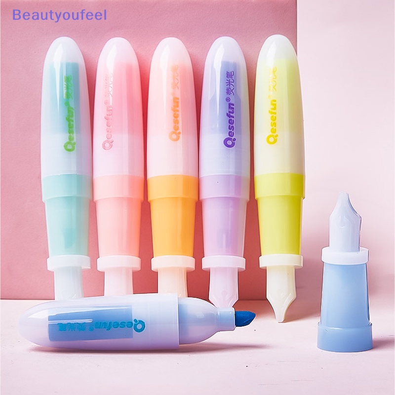 beautyoufeel-ปากกามาร์กเกอร์เรืองแสง-ขนาดเล็ก-6-สี-สําหรับนักเรียน-6-ชิ้น