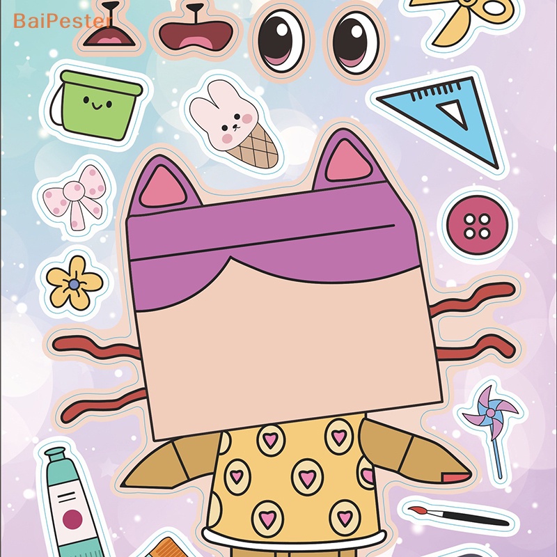baipester-สติกเกอร์ปริศนา-รูปการ์ตูน-gabbys-dollhouse-make-a-face-diy-เพื่อการเรียนรู้-สําหรับครอบครัว-เด็ก-6-แผ่น