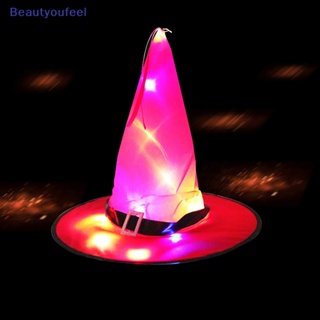 [Beautyoufeel] หมวกแม่มด มีไฟ LED พร็อพคอสเพลย์ สําหรับแขวนตกแต่งต้นฮาโลวีน