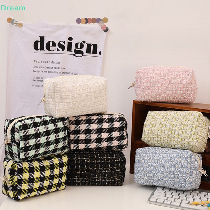 lt-dream-gt-กระเป๋าดินสอ-เครื่องสําอาง-ผ้าแคนวาส-ลายสก๊อต-สีดํา-สําหรับเด็กผู้หญิง-ลดราคา