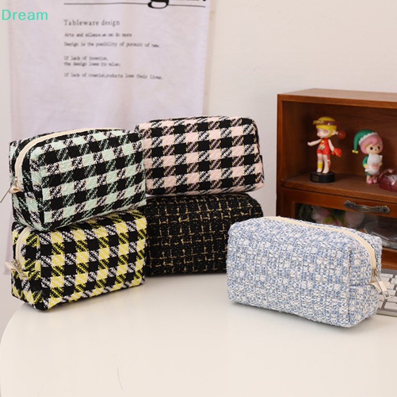 lt-dream-gt-กระเป๋าดินสอ-เครื่องสําอาง-ผ้าแคนวาส-ลายสก๊อต-สีดํา-สําหรับเด็กผู้หญิง-ลดราคา