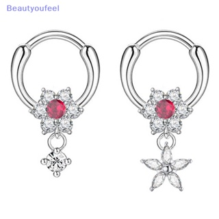 [Beautyoufeel] แหวนสเตนเลส ประดับเพทาย คริสตัล เครื่องประดับจมูก สําหรับผู้หญิง