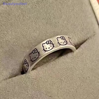 [Beautyoufeel] Sanrio Hello Kitty แหวนนิ้วมือ ลายการ์ตูนคิตตี้ สีเงิน สําหรับผู้หญิง