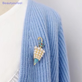 [Beautyoufeel] เข็มกลัด รูปร่มหยดน้ํามัน ประดับเพชร สไตล์วินเทจ สําหรับติดผ้าพันคอ เสื้อกันหนาว เสื้อคาร์ดิแกน