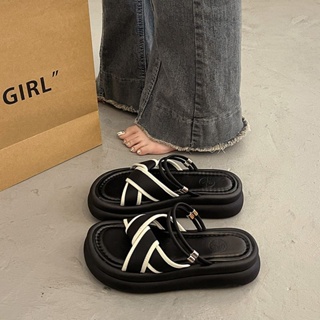 Aès  องเท้าแตะหญิง รองเท้าแตะ ลำลองสำหรับผู้หญิง พื้นรองเท้าหนามาก  Korean Style สบาย รุ่นใหม่ High quality B20H1CW 36Z230909