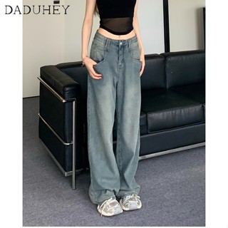 DaDuHey🎈 Womens New Retro American Style High Street Casaul Wide Leg Jeans High Waist Drooping Loose Straight Mopping Pants