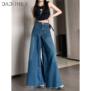 DaDuHey🎈 Womens American Style Retro Wide Leg Denim Pants High Waist Slim plus Size Wide Leg Loose Flared Pants