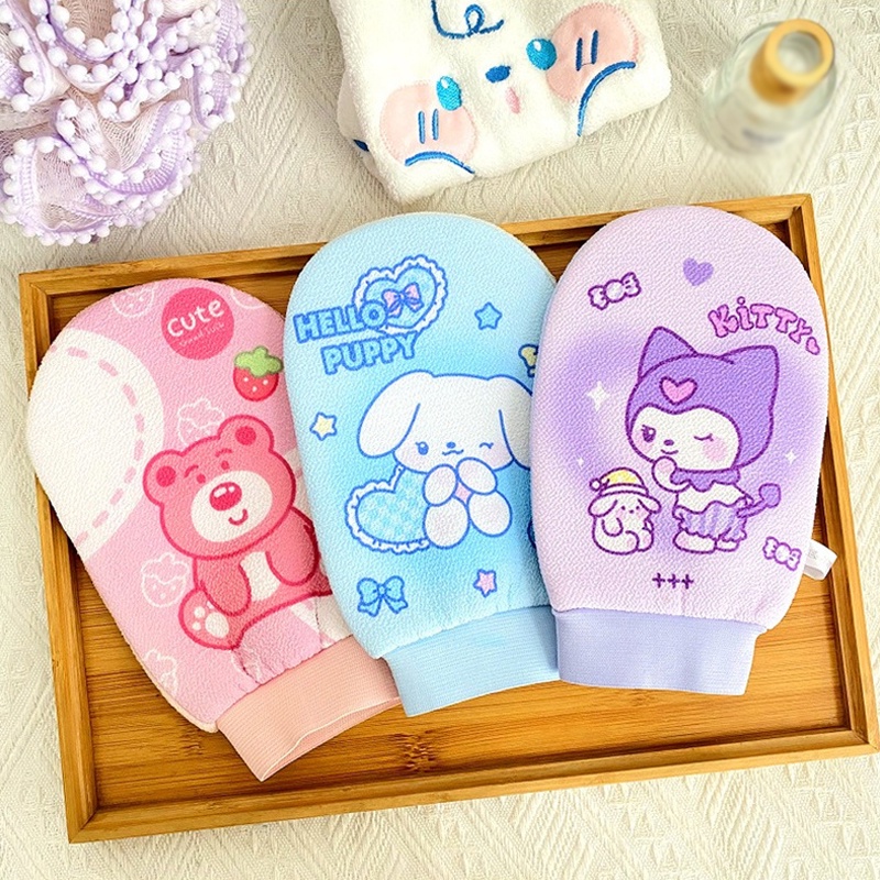 sanrio-สร้างสรรค์ถุงมืออาบน้ำน่ารักที่แข็งแกร่งสองด้านถูถุงมือผ้าขนหนูอาบน้ำที่แข็งแกร่งถูถุงมือหยาบทรายบ้านห้องน้ำอาบน้ำผ้าขนหนู-cod