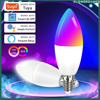 Wifi สมาร์ทหลอดไฟ E14 โคมไฟเทียน RGB + cw + ww 5 w 7 w 9 w Tuya Smart Life app ควบคุมเสียงเข้ากันได้กับ Alexa Google Home หรี่แสงได้ดอกไม้