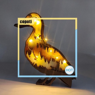 Copoti เครื่องประดับไม้แกะสลัก รูปสัตว์ 3D พร้อมไฟ สําหรับตกแต่งบ้าน ออฟฟิศ