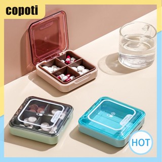 Copoti กล่องยา 4 ช่อง แบบพกพา ขนาดเล็ก สําหรับเดินทางกลางแจ้ง (พร้อมฝาปิด สําหรับบ้าน