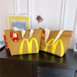 Daron กระเป๋าถือ กระเป๋าช้อปปิ้ง ผ้าแคนวาส ขนาดใหญ่ จุของได้เยอะ จี้ตัวอักษร McDonalds สําหรับผู้หญิง