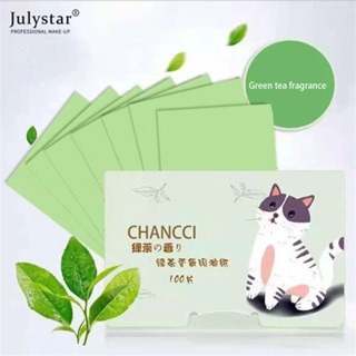 JULYSTAR Flax Green Tea Bamboo Charcoal กระดาษดูดซับน้ำมันผิวมันแผ่นควบคุมน้ำมัน 100 แผ่นกระดาษดูดซับน้ำมันธรรมชาติ