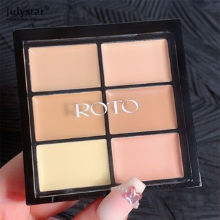 JULYSTAR Roto หกสีคอนซีลเลอร์แผ่นครอบคลุมความหมองคล้ำสิว Tear Groove Spots Matte เงาสดใสเริ่มต้น Volume แผ่นซ่อม