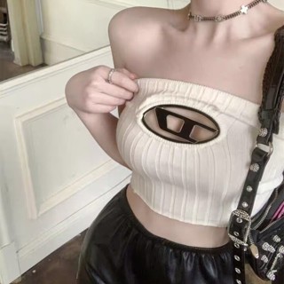 Diesel ใหม่ เสื้อท็อปแขนกุด ผ้าถัก ยืดหยุ่น ฉลุลาย สําหรับเด็กผู้หญิง 2023