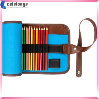 กระเป๋าดินสอ ผ้าแคนวาส แบบม้วนเก็บได้ 36 ช่อง สีฟ้า