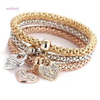 ชุดกําไลข้อมือ สร้อยข้อมือ ประดับเพชร สีโรสโกลด์ สําหรับผู้หญิง มี 3 ชิ้น