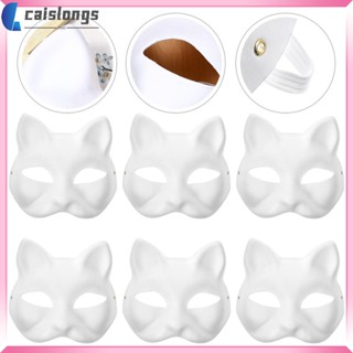 Caislongs หน้ากากกระดาษเปล่า เพ้นท์สีได้ สีขาว สําหรับแมว DIY 6 ชิ้น