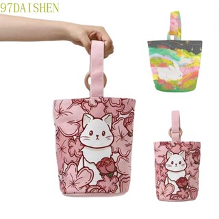 Daishen1 กระเป๋าถือ ทรงบักเก็ต พิมพ์ลายการ์ตูนแมว และกระต่าย สีสันสดใส แฟชั่นสําหรับช้อปปิ้ง