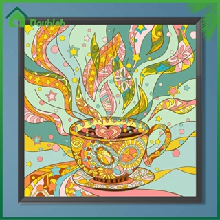 【Doub X ✮】ภาพวาดปักเพชร ทรงกลม ลายถ้วยชา 5D ขนาด 40x40 ซม. DIY สําหรับตกแต่งบ้าน ✮