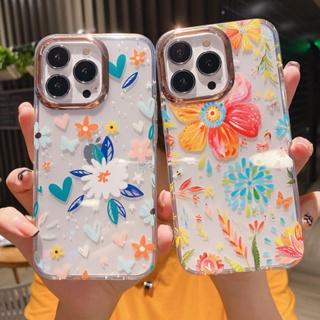[Aimeidai] เคสโทรศัพท์มือถือ ชุบไฟฟ้า พิมพ์ลายดอกไม้ สัตว์ แฟชั่น สําหรับ iPhone 14 13 12 11 Series
