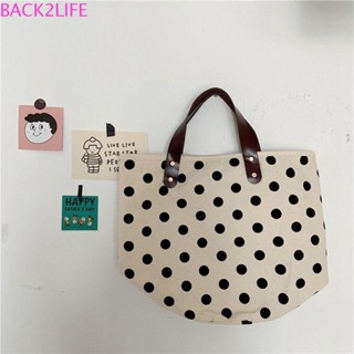 Back2life กระเป๋าผ้าแคนวาส ลายจุด ความจุขนาดใหญ่ สไตล์เกาหลี สําหรับใส่กล่องอาหารกลางวัน