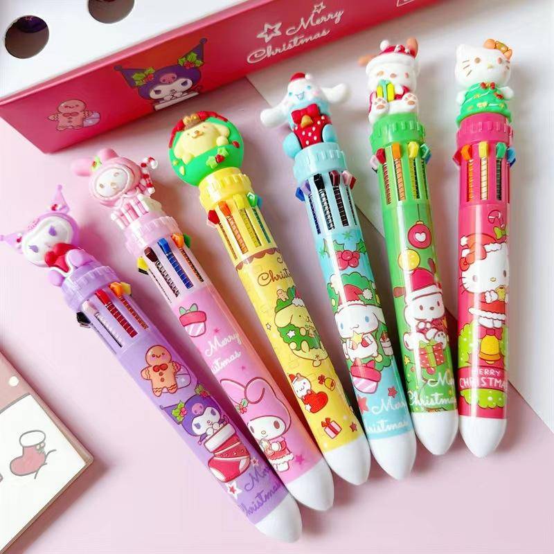 10-สี-คริสต์มาส-sanrio-pochacco-pom-pom-purin-mymelody-kuromi-cinnamoroll-kawaii-ปากกาลูกลื่น-การ์ตูนน่ารัก-ปากกาเจล-เครื่องเขียนนักเรียน-ของขวัญวันเกิด