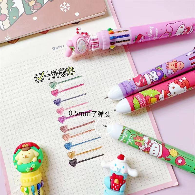 10-สี-คริสต์มาส-sanrio-pochacco-pom-pom-purin-mymelody-kuromi-cinnamoroll-kawaii-ปากกาลูกลื่น-การ์ตูนน่ารัก-ปากกาเจล-เครื่องเขียนนักเรียน-ของขวัญวันเกิด