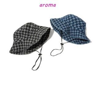 Aroma หมวกบักเก็ต ลายตารางหมากรุก สีพื้น สไตล์เกาหลี แฟชั่นฤดูใบไม้ร่วง ฤดูหนาว สําหรับผู้หญิง