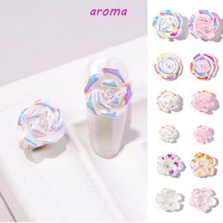 Aroma กลีบดอกกุหลาบเรซิ่น 3D ประดับพลอยเทียม คริสตัล AB สีแคนดี้ สําหรับตกแต่งเล็บ