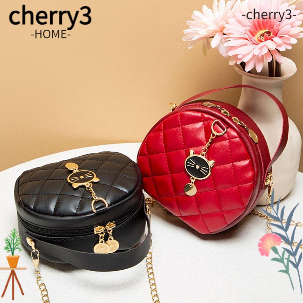 cherry3-กระเป๋าสะพายไหล่-หนัง-pu-แต่งสายโซ่คล้อง-ลายแมวน่ารัก-สําหรับผู้หญิง