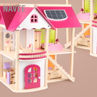 NAVEE สีชมพูตุ๊กตาไม้บ้านประกอบวิลล่าเฟอร์นิเจอร์ DIY Miniature รุ่นของขวัญของเล่น