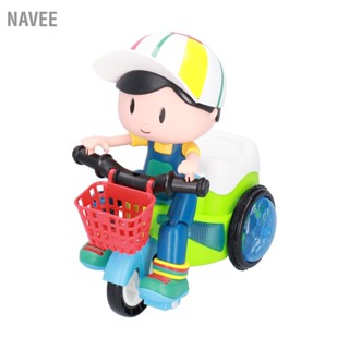 NAVEE รถสามล้อไฟฟ้าผาดโผนของเล่นเด็ก 360 ° หมุนยานพาหนะของเล่นพร้อมเสียงแสง (สีเขียว)