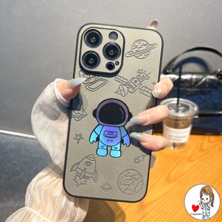 เคสโทรศัพท์มือถือหนัง PU นิ่ม ผิวด้าน กันกระแทก ลายการ์ตูนนักบินอวกาศ สําหรับ 14 13 12 11 Pro Max 14 Plus 11pro X XR Xs Max 7 8 Plus