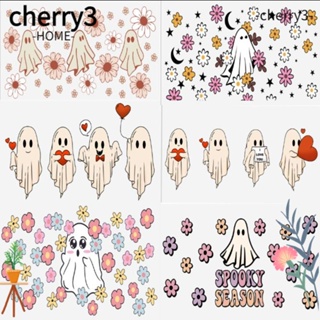 Cherry3 สติกเกอร์ ลายการ์ตูนผีน่ารัก 6 แบบ 9.05 นิ้ว × 4.33 นิ้ว กันน้ํา หลากสี สําหรับตกแต่งแก้วฮาโลวีน 6 ชิ้น