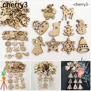 Cherry3 จี้ไม้ รูปสโนว์แมน เกล็ดหิมะ สําหรับแขวนตกแต่งต้นคริสต์มาส 100 ชิ้น