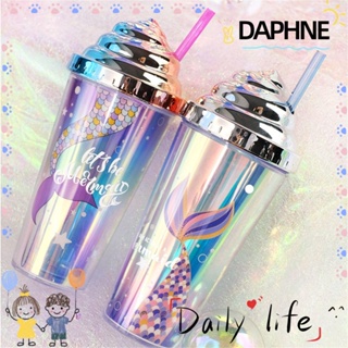 Daphne ขวดน้ําสองชั้น ใช้ซ้ําได้ พร้อมหลอดดูด 420 มล.