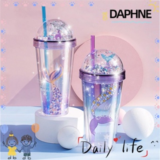 Daphne ขวดน้ําสองชั้น ใช้ซ้ําได้ 420 มล. ไล่โทนสี รูปนางเงือก ชา นม