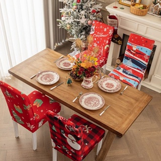 【Christmas】ปลอกหุ้มเก้าอี้รับประทานอาหาร ลายคริสต์มาส 1 ชิ้น