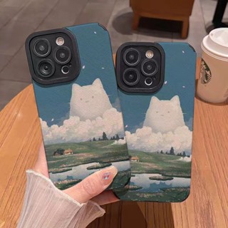 เคสโทรศัพท์มือถือหนังแกะนิ่ม กันกระแทก ลายก้อนเมฆ แมว สําหรับ Iphone 11Pro MAX 14 PRO MAX 11 12 13 6 7 8plus 15promax XR Xmax