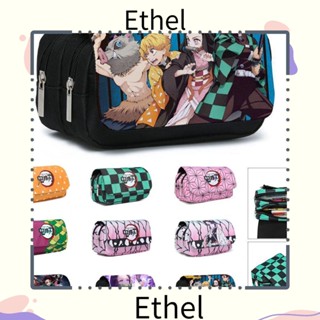 Ethel1 กระเป๋าดินสอ ผ้าแคนวาส มีซิป ลายการ์ตูนดาบพิฆาตอสูร สําหรับโรงเรียน