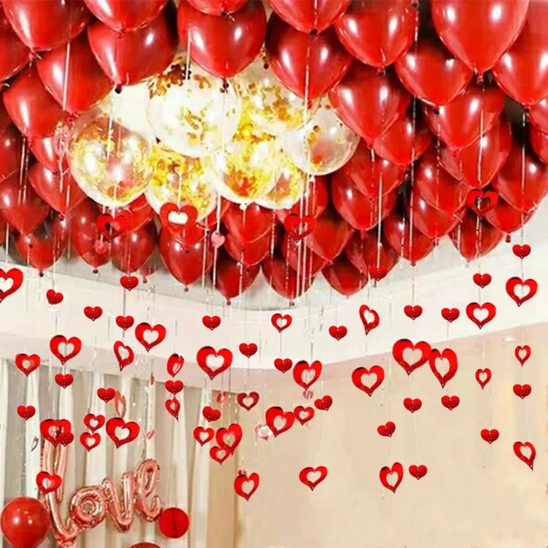 จี้ริบบิ้นเลเซอร์-รูปหัวใจ-สําหรับตกแต่งลูกโป่ง-ปาร์ตี้วันเกิด-100-ชิ้น
