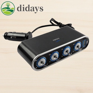 【DIDAYS Premium Products】ซ็อกเก็ตปลั๊กไฟ 12V 4 ทาง พอร์ต USB ไฟ LED สําหรับรถยนต์