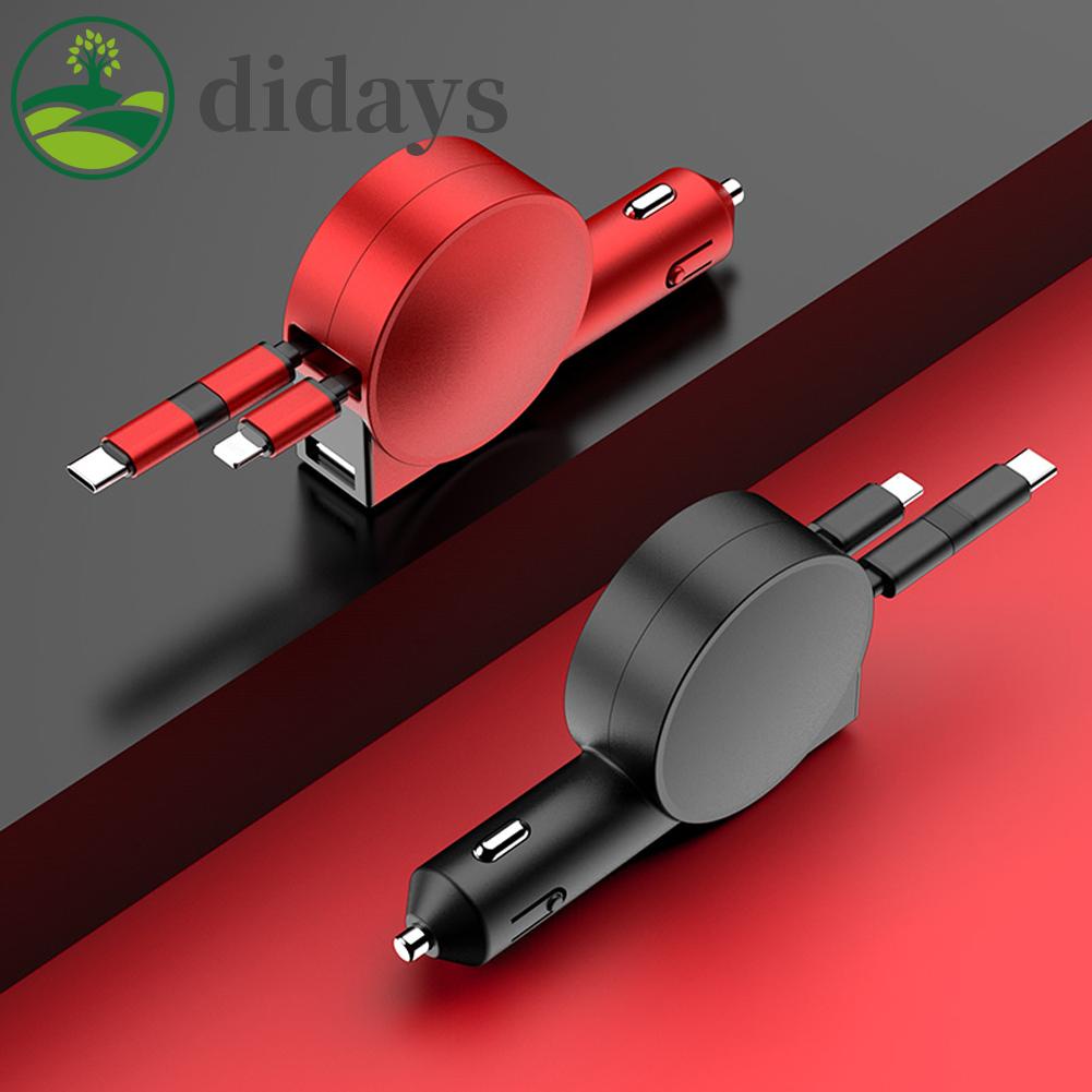 didays-premium-products-3-in-1-อะแดปเตอร์ชาร์จโทรศัพท์มือถือ-60w-พอร์ตคู่-สองสาย-พับเก็บได้-สําหรับรถยนต์