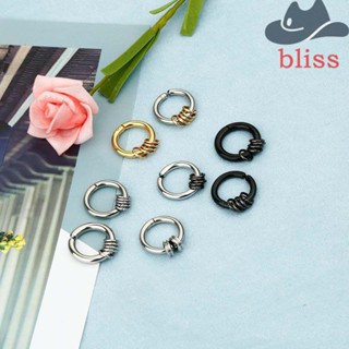 Bliss ต่างหูห่วงปลอม สเตนเลส ทรงกลม ถอดได้ ไม่เจาะ ทรงเรขาคณิต สีดํา สําหรับผู้ชาย