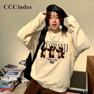 Cccindee เสื้อกันหนาวแขนยาว คอกลม ทรงหลวม พิมพ์ลาย สีพื้น เข้ากับทุกการแต่งกาย แฟชั่นสําหรับผู้หญิง 2023