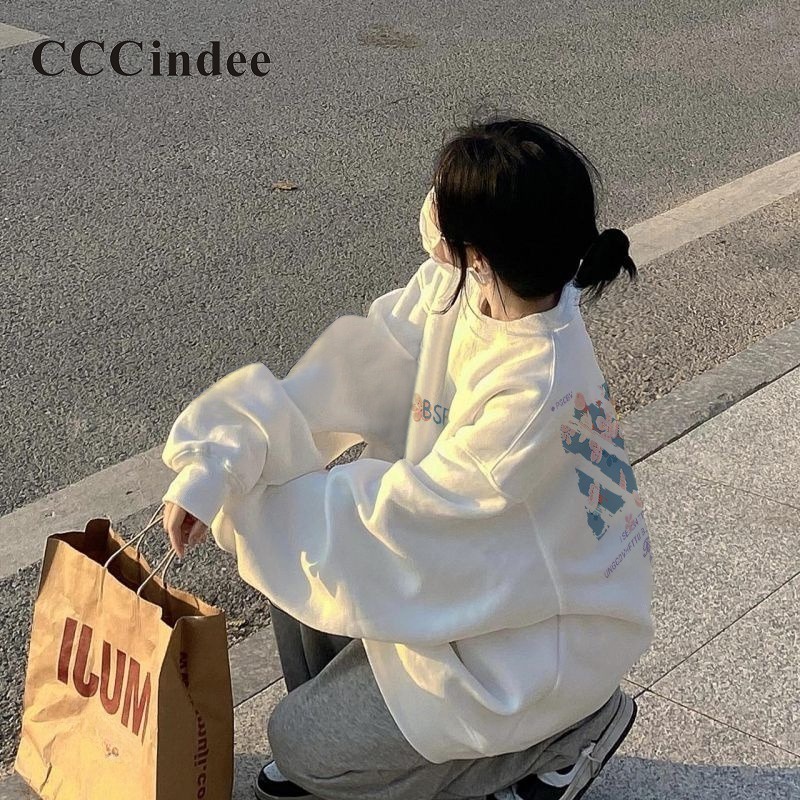 cccindee-ใหม่-เสื้อกันหนาว-คอกลม-แขนยาว-พิมพ์ลายตัวอักษร-ทรงหลวม-สีพื้น-แฟชั่นสําหรับผู้หญิง-2023