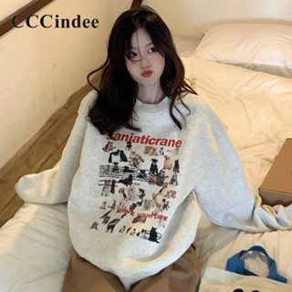 Cccindee ใหม่ เสื้อกันหนาว คอกลม แขนยาว ทรงหลวม พิมพ์ลายสุนัข สีตัดกัน แฟชั่นสําหรับผู้หญิง 2023